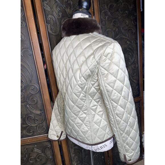 Coach Gold Quilted Jacket With Rabbit Fur Trim Women's Size S - Picture 3 of 7